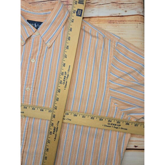 Ralph Lauren Mens Classic Fit Orange Striped Button-Down Shirt XL - Picture 8 of 8